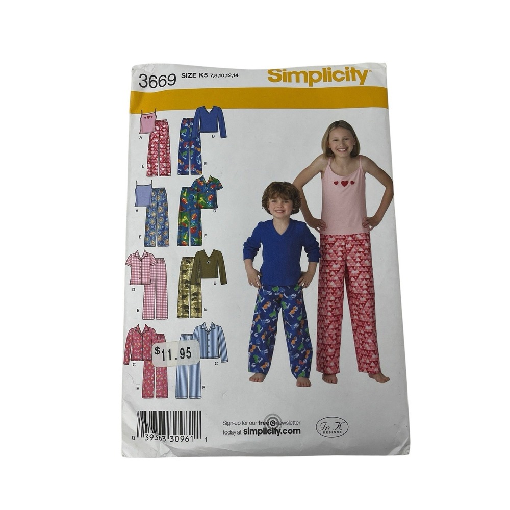Simplicity Sewing Pattern 3669 Sizes 7‎ - 14 Boys & Girls Pants Shirt Top Uncut